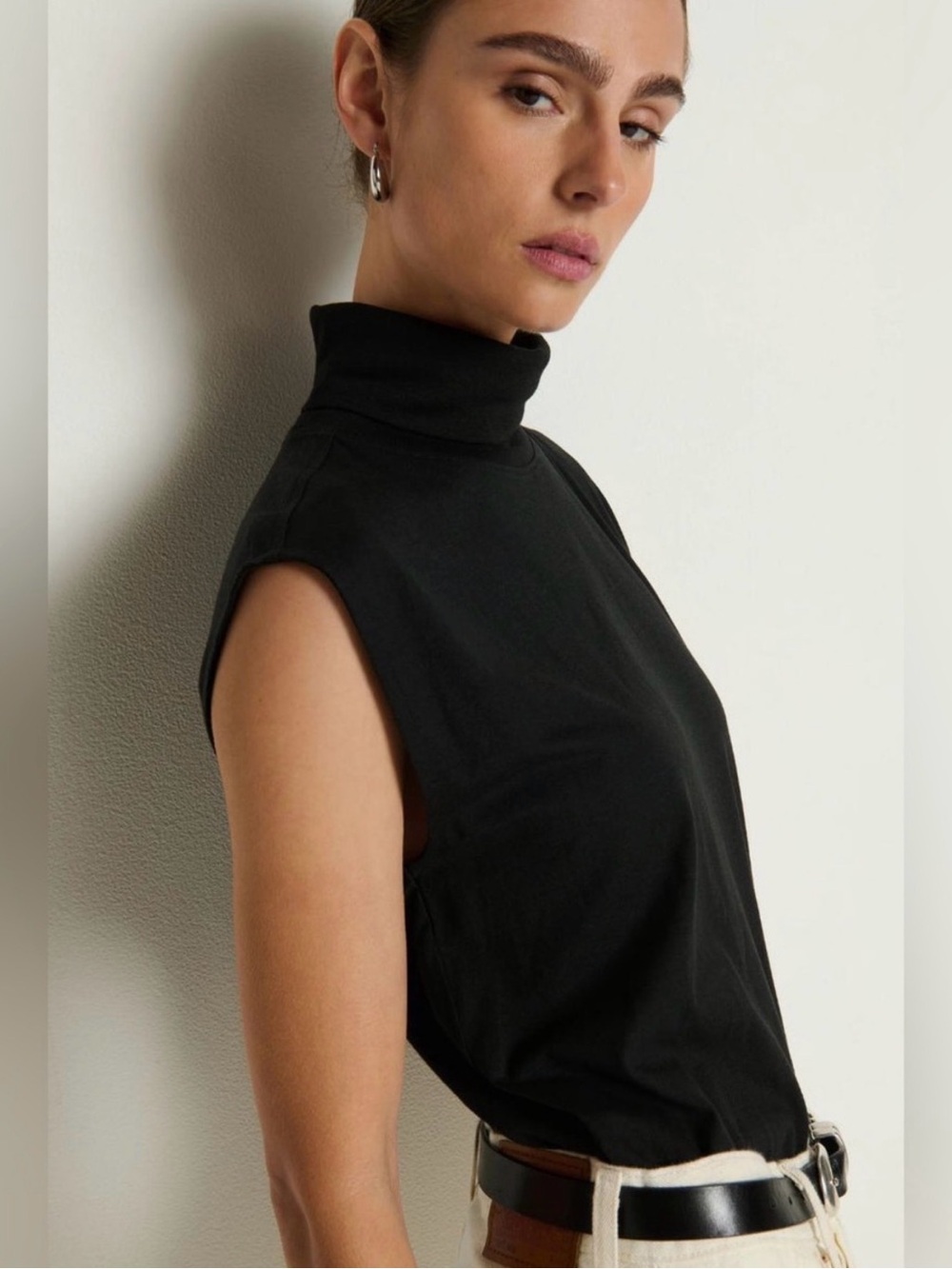 Nation Los Angeles Sleeveless Black Turtleneck Tank